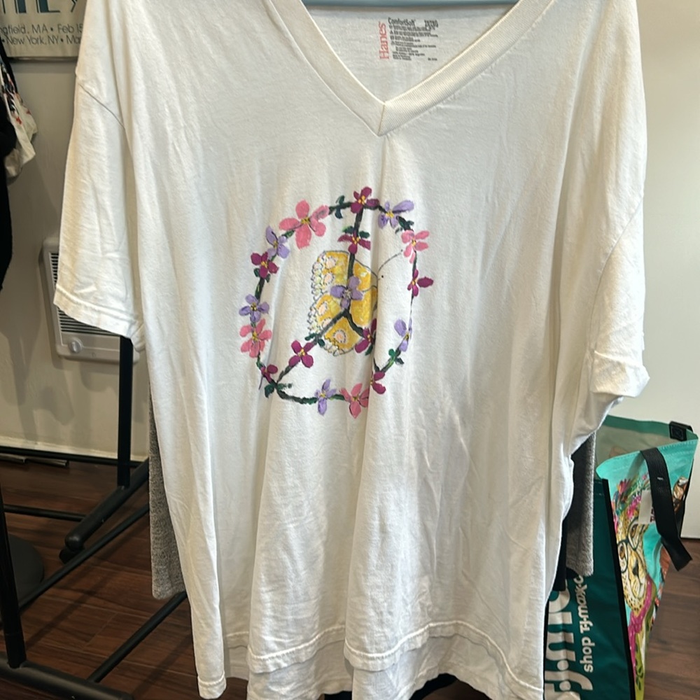 Hand-painted Peace Sign Hanes Tee Shirt 2 XL